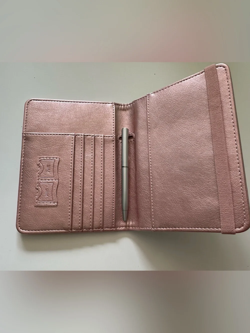 Pink Metallic Passport Holder Card Slots Pen Sim Money International Travel USA